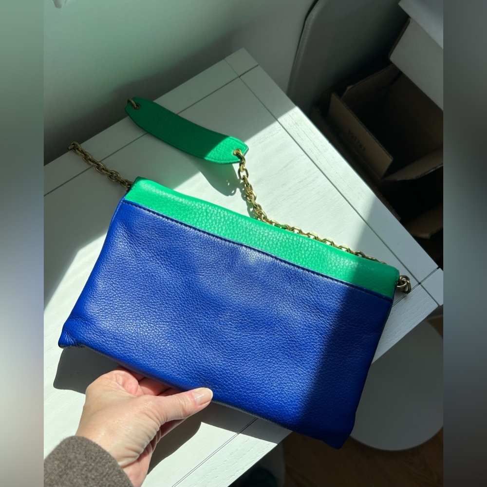 J. Crew leather bag- 10x6 Green and Blue Leather Chain Shoulder Bag - Picture 6 of 8